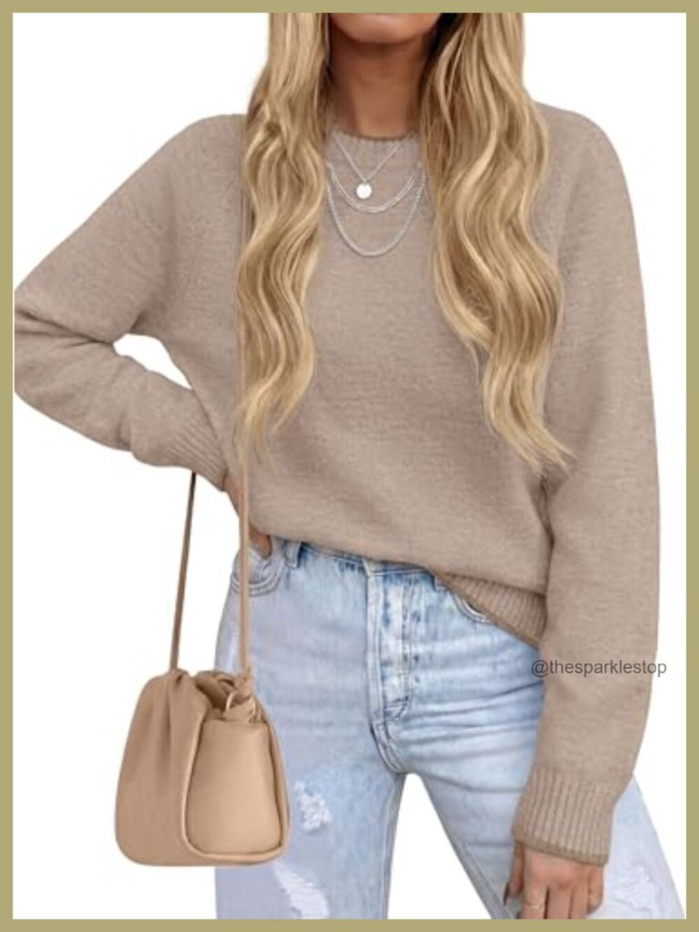 Womens Crew Neck Pullover Sweater Long Sleeve Knit Top Fall Winter